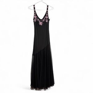 R&M Richard’s black and pink floral embroidered maxi dress